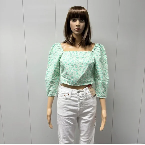 Levi’s Puff Sleeve Floral Crop Top Size Large - Picture 5 of 7